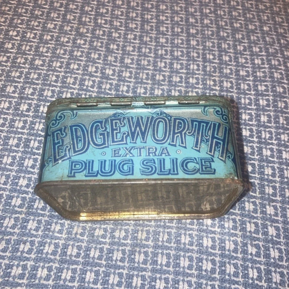 Vintage Edgeworth Tobacco Tin Extra High Grade Sliced Pipe Empty Rustic Blue‎